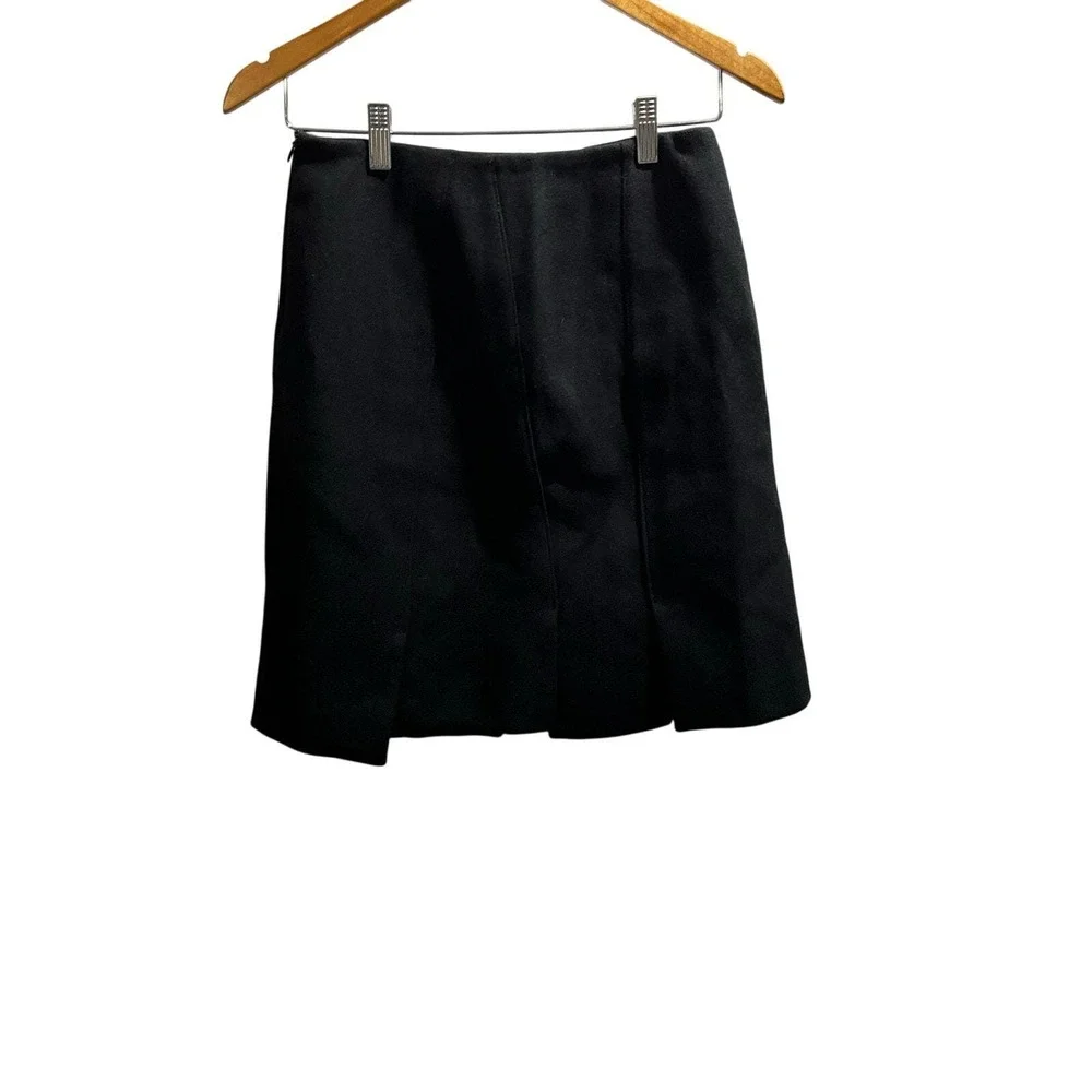 PRADA Designer‎ Black Wool Wide Inverted Box Pleats A-Line Mini Skirt Sz 40
